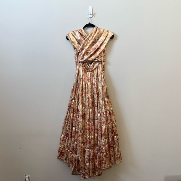 Free People Something Magical Maxi metallic floral bronze wrap top dress - Picture 2 of 12